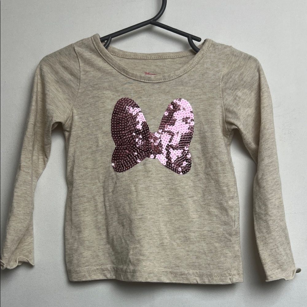 Disney Minnie Mouse Beige long sleeve top with sequins bow. Size 2T